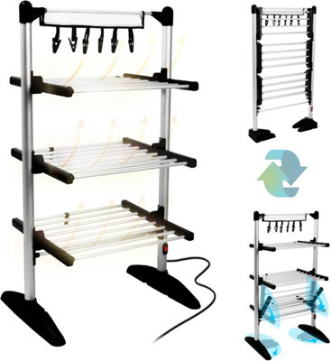 Duronic Ca20 Bk Electric Clothes Airer 3 Tier Heated Indoor Drying Rack With Wash Pegs 202W Foldable Garment Dryer Stand For Home from B&Q