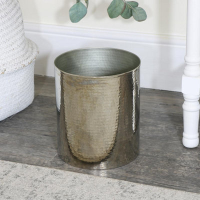 Melody Maison Silver Metal Hammered Waste Bin from B&Q
