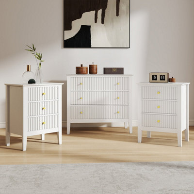 Melody Maison 3 Drawer Chest Of Drawers And Pair Of Bedside TablesHales White Range from B&Q