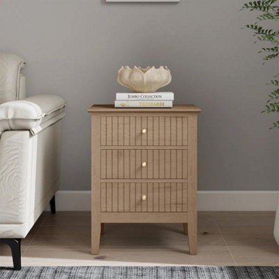 B&Q -  3 Drawer Bedside TableHales Pale Wood Range