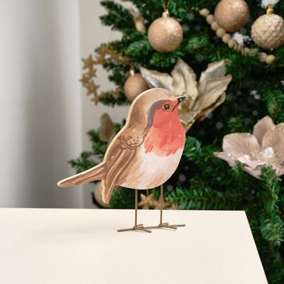 Melody Maison Rustic Wooden Freestanding Red Robin Christmas Ornament15Cm from B&Q
