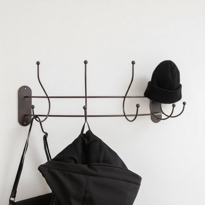 Melody Maison Antique Dark Bronze Curved Coat Hanger Rail With 5 Storage Hooks60Cm from B&Q