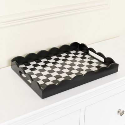 Melody Maison Rectangle Black Monochrome Checked Scalloped Tray from B&Q