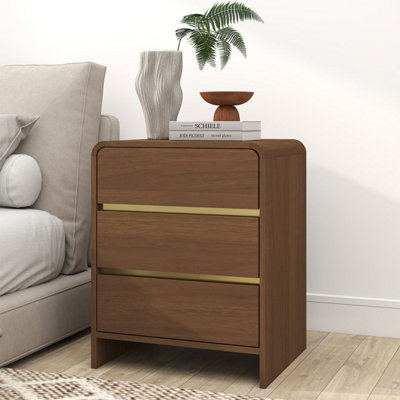 Melody Maison Walnut Brown 3 Drawer Bedside TableMeridian Walnut Range from B&Q