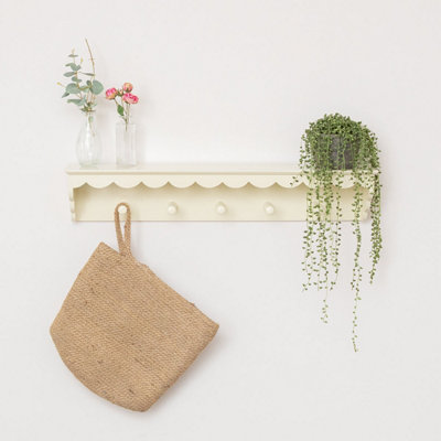Melody Maison Ivory Painted Scalloped Edge Coat Peg Rail Hooks With Shelf100Cm from B&Q