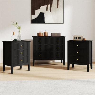 Melody Maison 3 Drawer Chest Of Drawers And Pair Of Bedside TablesHales Black Range from B&Q