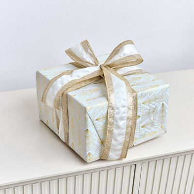 Melody Maison Large Gold & Ivory Iridescent Wired Ribbon Garland270Cm from B&Q