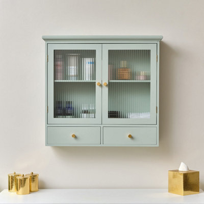 Melody Maison Duck Egg Blue Reeded Glass Wall Cabinet With Drawers from B&Q