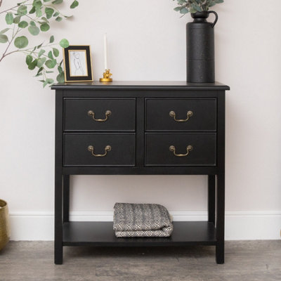 Melody Maison Black 4 Drawer Chest Console Table With ShelfBriggs Range from B&Q