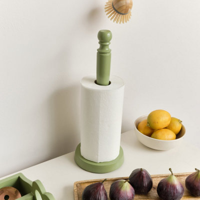 B&Q -  Green Painted Wooden Kitchen Roll Holder37Cm