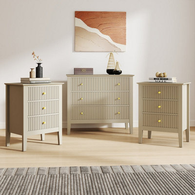 Melody Maison 3 Drawer Chest Of Drawers And Pair Of Bedside TablesHales Taupe Range from B&Q