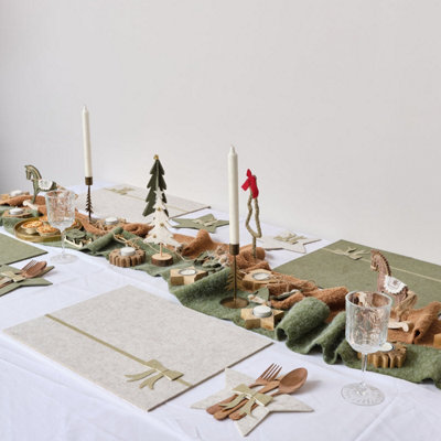 Melody Maison Set Of 2 Large Beige & Green Wool Table Runners140Cm (1.4M / 55.1') from B&Q