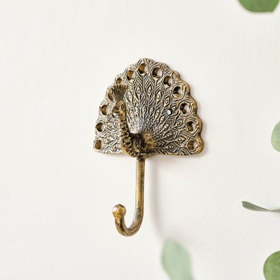 Melody Maison Antique Brass Gold Peacock Wall Hook from B&Q