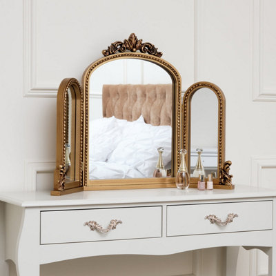  - Melody Maison Gold Ornate Arched Triple Dressing Table Mirror 80Cm X 56Cm