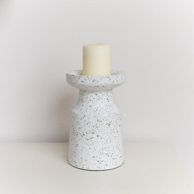 Melody Maison White Speckled Metal Round Pillar Candle Holder18Cm from B&Q
