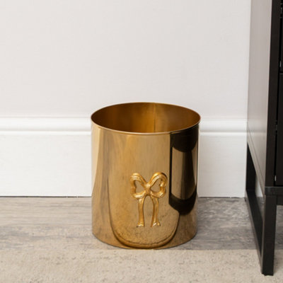 B&Q -  Round Shiny Gold Metal Bow Waste Bin
