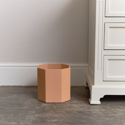 Melody Maison Peach Wooden Octagonal Edge Waste Paper Bin from B&Q