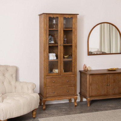 Melody Maison Tall Freestanding Dark Wood Display CabinetAshwell Range from B&Q