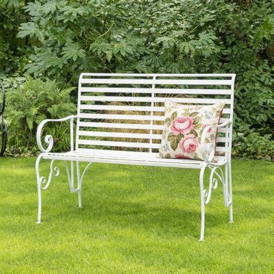Melody Maison White Metal Ornate Distressed Garden Bench100Cm X 92Cm from B&Q