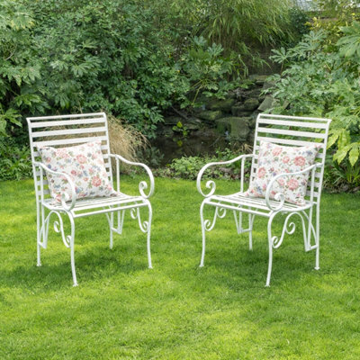 Melody Maison Set Of 2 Ornate Metal Distressed White Garden Chairs55Cm X 92Cm from B&Q