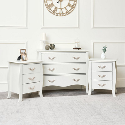 Melody Maison Large 3 Drawer Chest Of Drawers & Pair Of Bedside TablesElizabeth Ivory Range from B&Q
