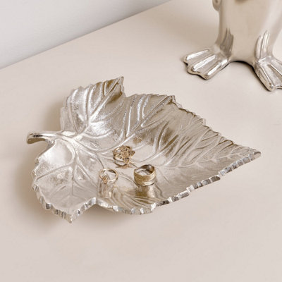 B&Q -  Shiny Silver Leaf Trinket Tray Dish