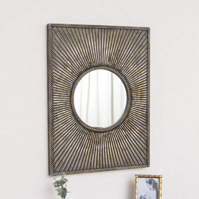 Melody Maison Distressed Black Rectangular Wooden Sunburst Wall Mirror60Cm X 80Cm from B&Q