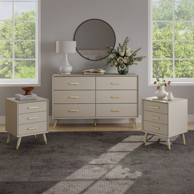 B&Q -  6 Drawer Chest Of Drawers & Pair Of 3 Drawer Bedside TablesOslo Taupe Range