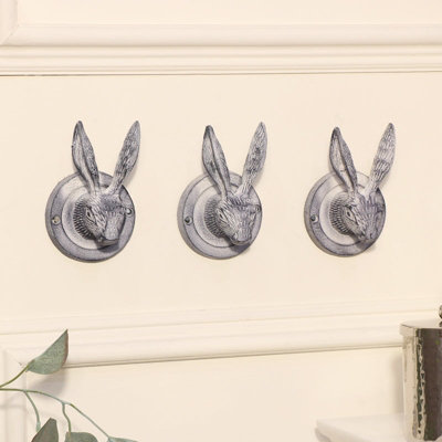 B&Q -  Set Of 3 Grey Hare Head Coat Hooks