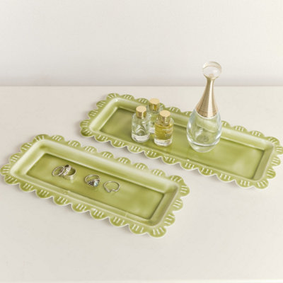 Melody Maison Set Of 2 Green Enamel Embossed Scalloped Trays from B&Q