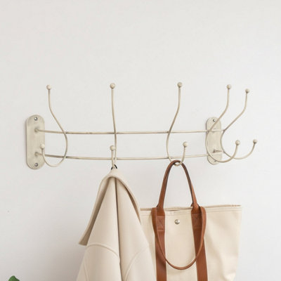 Melody Maison Antique Ivory Curved Coat Hanger Rail With 5 Storage Hooks60Cm from B&Q