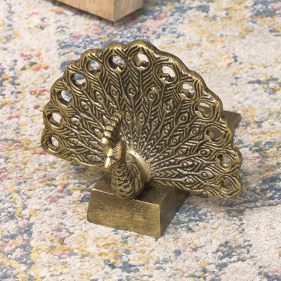Melody Maison Antique Brass Gold Metal Peacock Doorstop from B&Q