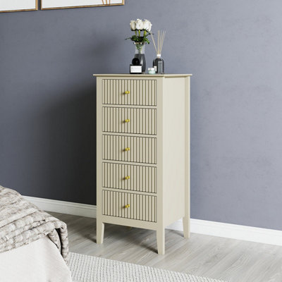 Melody Maison Tall 5 Drawer Bedside TableHales Taupe Range from B&Q