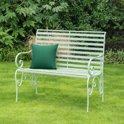 Melody Maison Sage Green Metal Ornate Distressed Garden Bench100Cm X 92Cm from B&Q