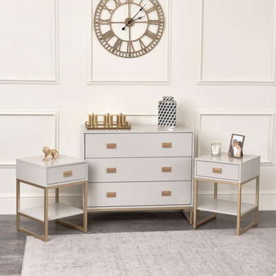 B&Q -  Large 3 Drawer Chest Of Drawers And Pair Of Bedside TablesElle Stone Range