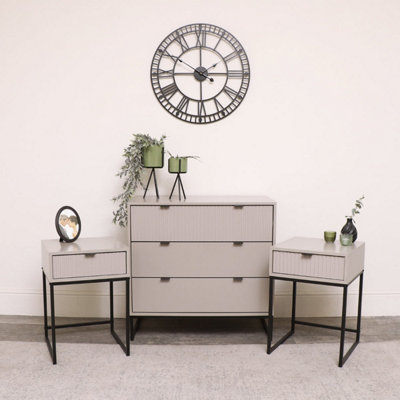 B&Q -  3 Drawer Chest Of Drawers And Pair Of Bedside TablesHesley Taupe Stone Range