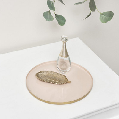 B&Q -  Round Metal Gold & Pink Tray