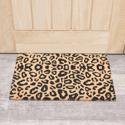 Melody Maison Black & Natural Leopard Print Coir Door Mat from B&Q