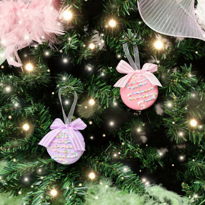 Melody Maison Set Of 2 Pink & Purple Pastel Hanging Macaron Bauble Decorations5.5Cm from B&Q