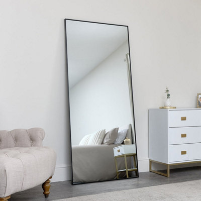Melody Maison Large Thin Framed Leaner Mirror 80Cm X 180Cm Black