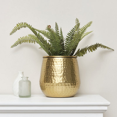 B&Q -  Gold Hammered Metal Planter 20Cm X 20Cm