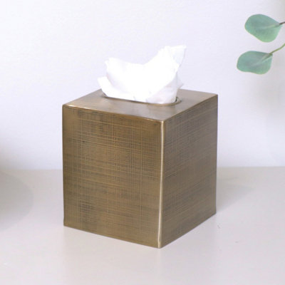 B&Q -  Brass Gold Textured Metal Tissue Box Holder