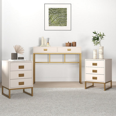 B&Q -  Large 2 Drawer Dressing Table And Pair Of 3 Drawer Bedside TablesElle Stone Range