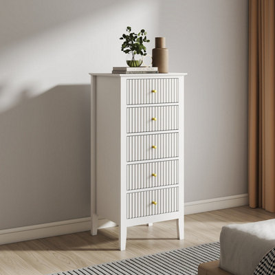 Melody Maison Tall 5 Drawer Bedside TableHales White Range from B&Q