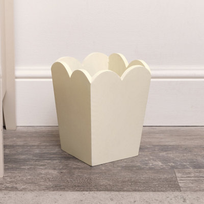 Melody Maison Cream Wooden Scalloped Edge Waste Paper Bin from B&Q