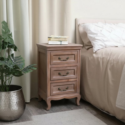 Melody Maison Solid Wood 3 Drawer Bedside TableHessian Range from B&Q