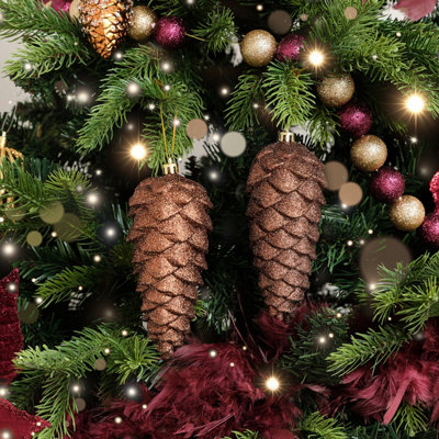 Melody Maison Set Of 2 Tan Glittered Pinecone Bauble Decoration12Cm from B&Q
