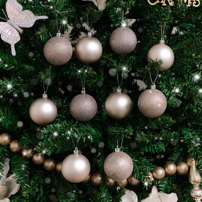 Melody Maison Set Of 10 Mixed Blush Pink Glitter Baubles from B&Q