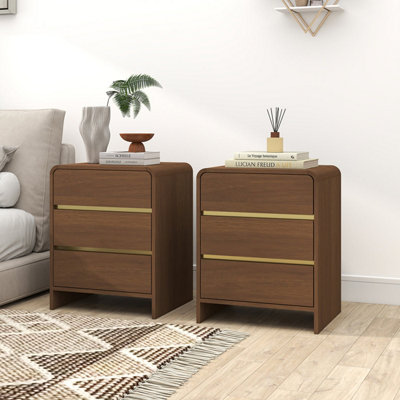 Melody Maison Pair Of Walnut Brown 3 Drawer Bedside TablesMeridian Walnut Range from B&Q