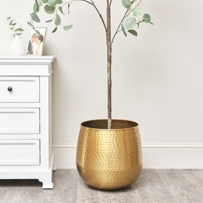 Melody Maison Large Gold Hammered Metal Planter 40Cm X 38Cm from B&Q
